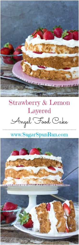 Strawberry & lemon layered angel food cake SugarSpunRun
