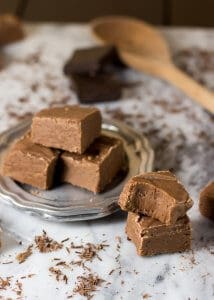 Chocolate fudge squares, on a silver plate