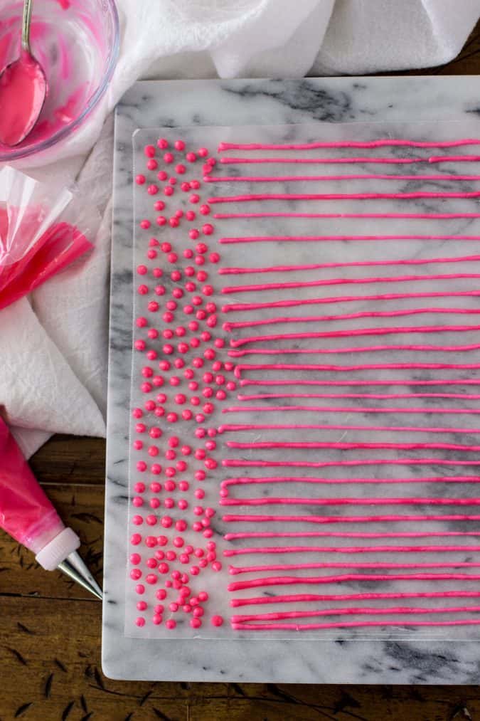 sprinkle batter piped into rows and dots