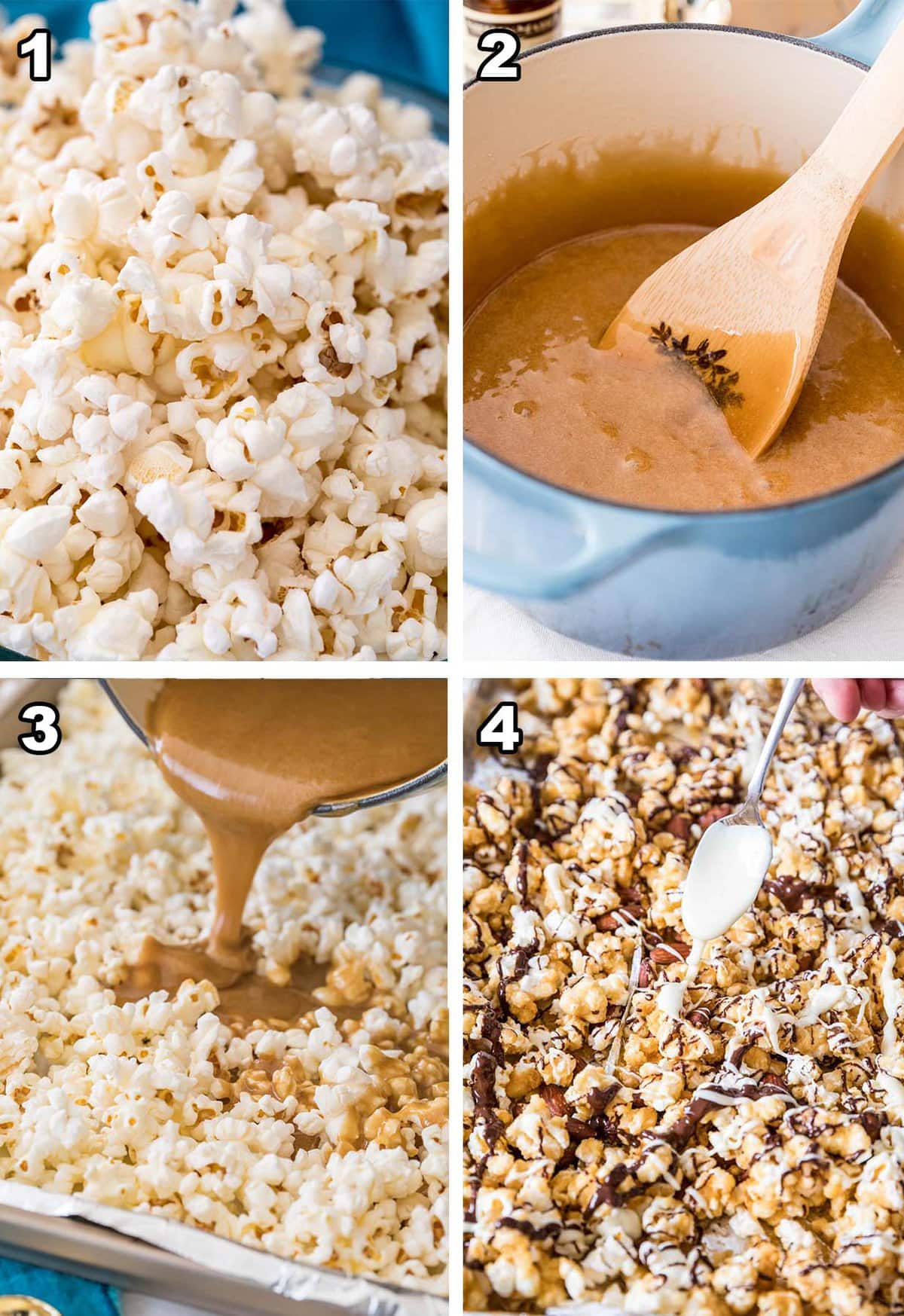 Collage showing the four steps to make Bunny Munch
