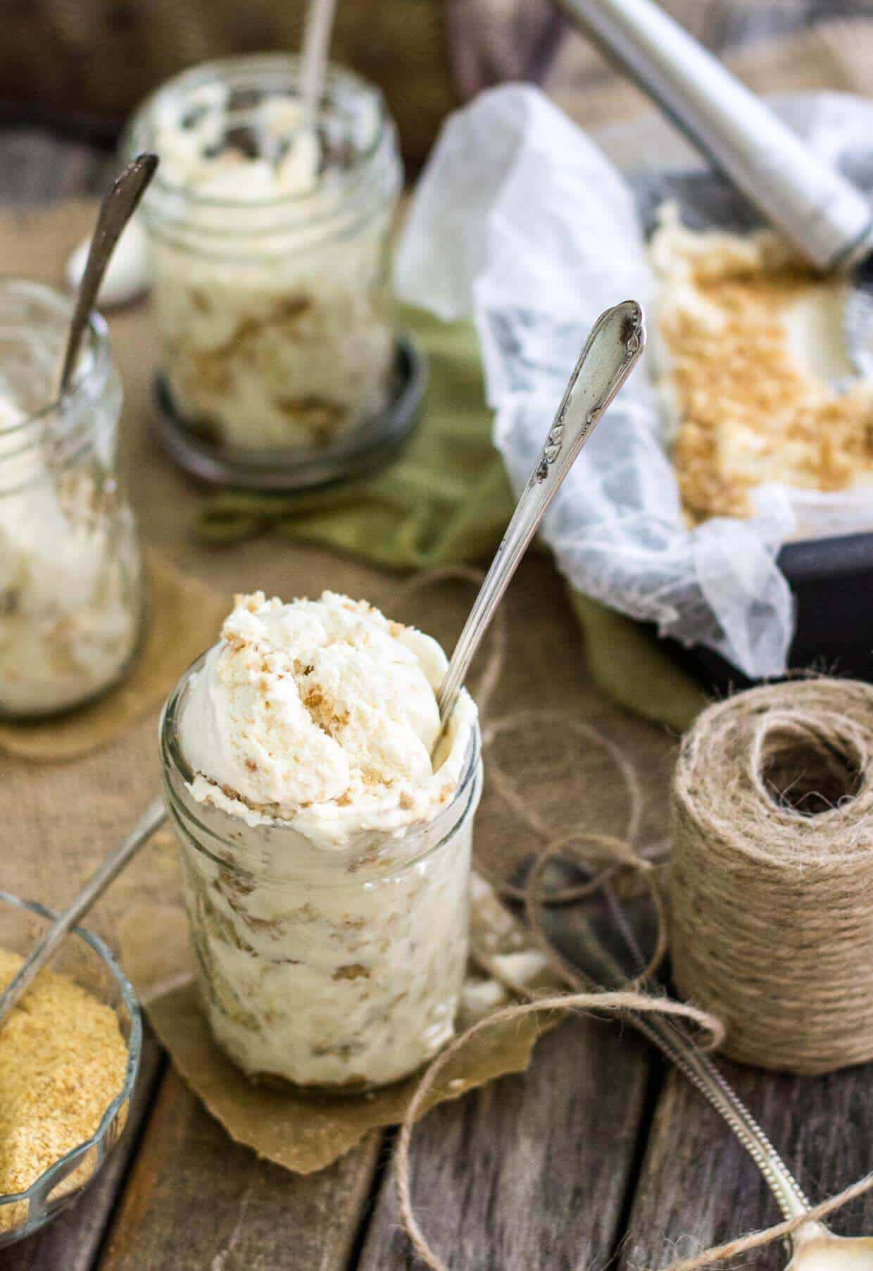 Key lime pie ice cream in a glass jar