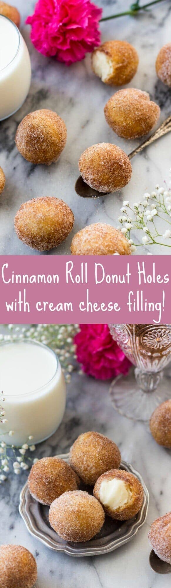 Inside out cinnamon roll donut holes - with cream cheese filling!
