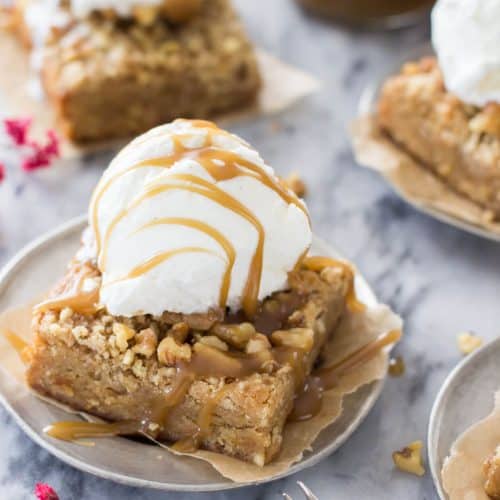 Brown butter maple bar with scoop of ice cream