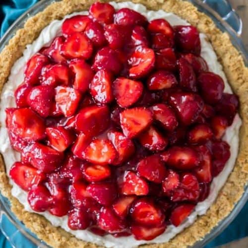 Overhead of strawberry cream cheese pie