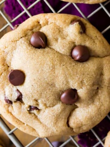 Cookie butter chocolate chip cookie on cooling rack