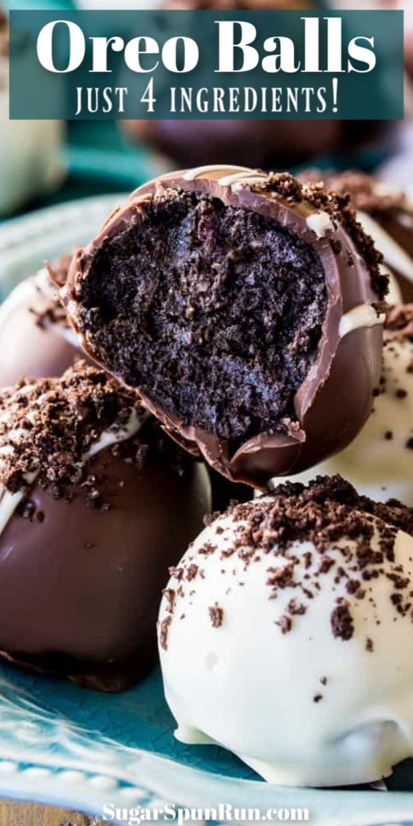 oreo balls stacked on blue plate