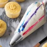 Striped of color in frosting bag