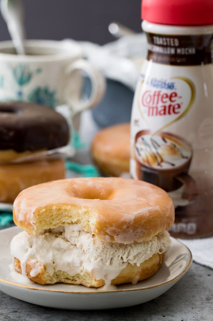 Donut ice cream sandwich on plate