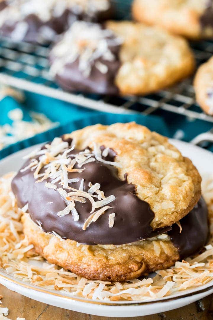 Two coconut cookies on a plate