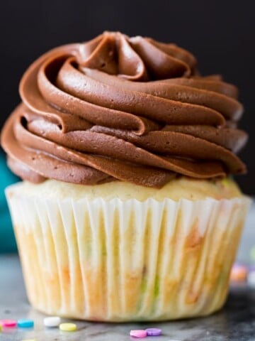 Chocolate cream cheese frosting on cupcake