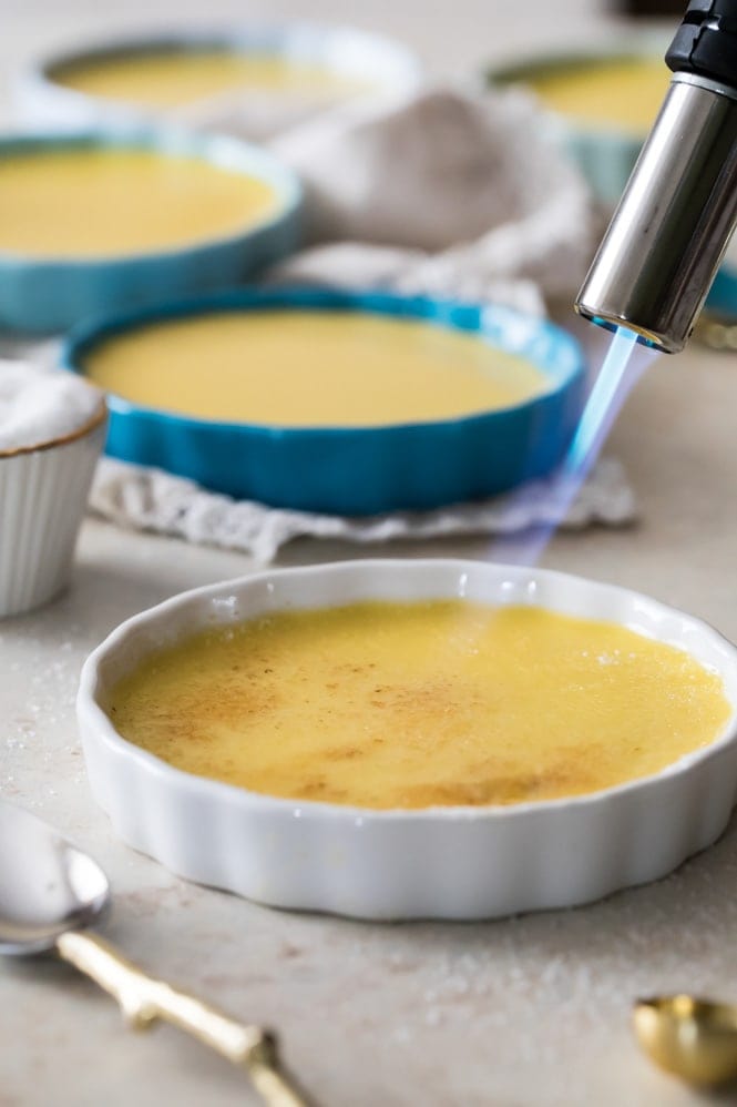 Culinary torch on creme brûlée