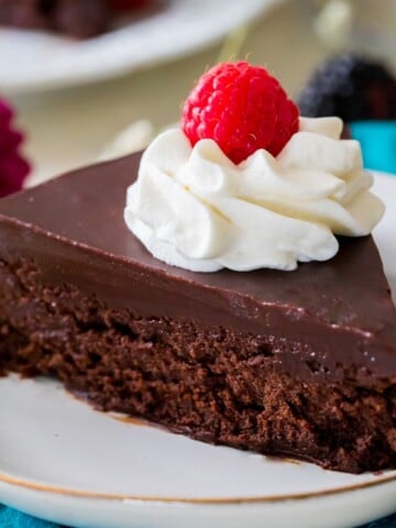 Slice of flourless chocolate cake