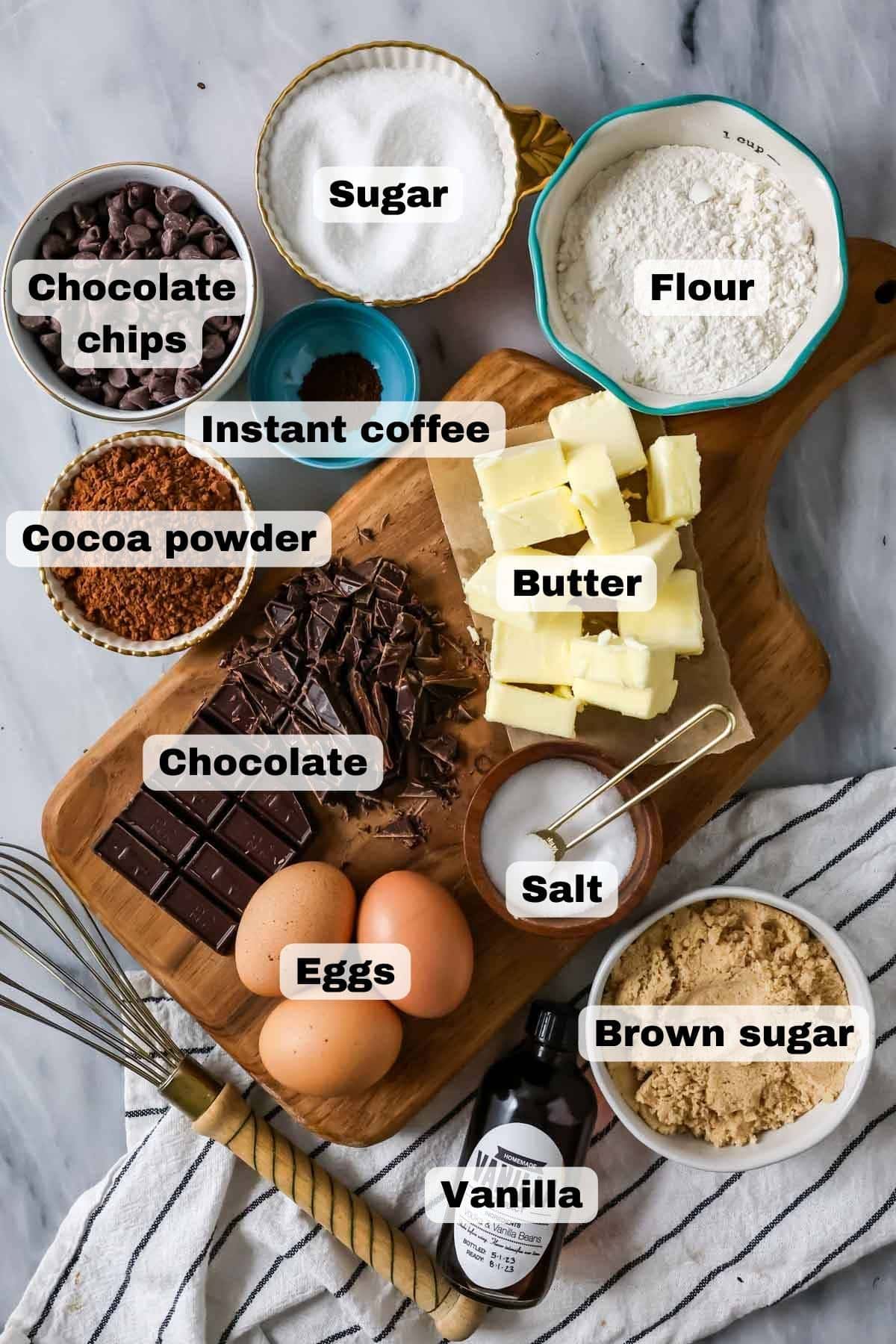 Ingredients needed to make homemade brownies from scratch