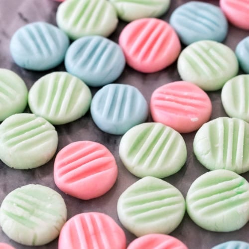 cream cheese mints on marble surface