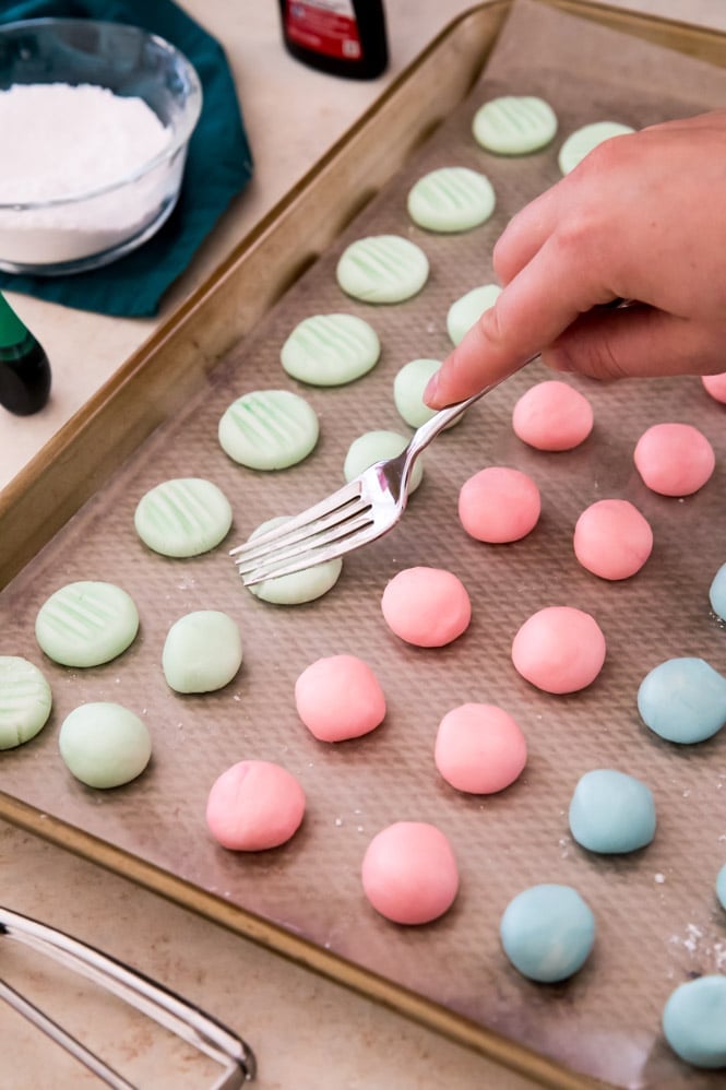 Using a fork to imprint cream cheese mints
