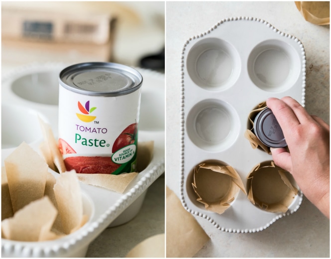 Using a tomato paste can to make muffin liners