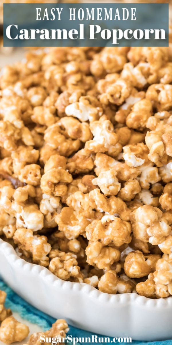 caramel popcorn in shallow dish