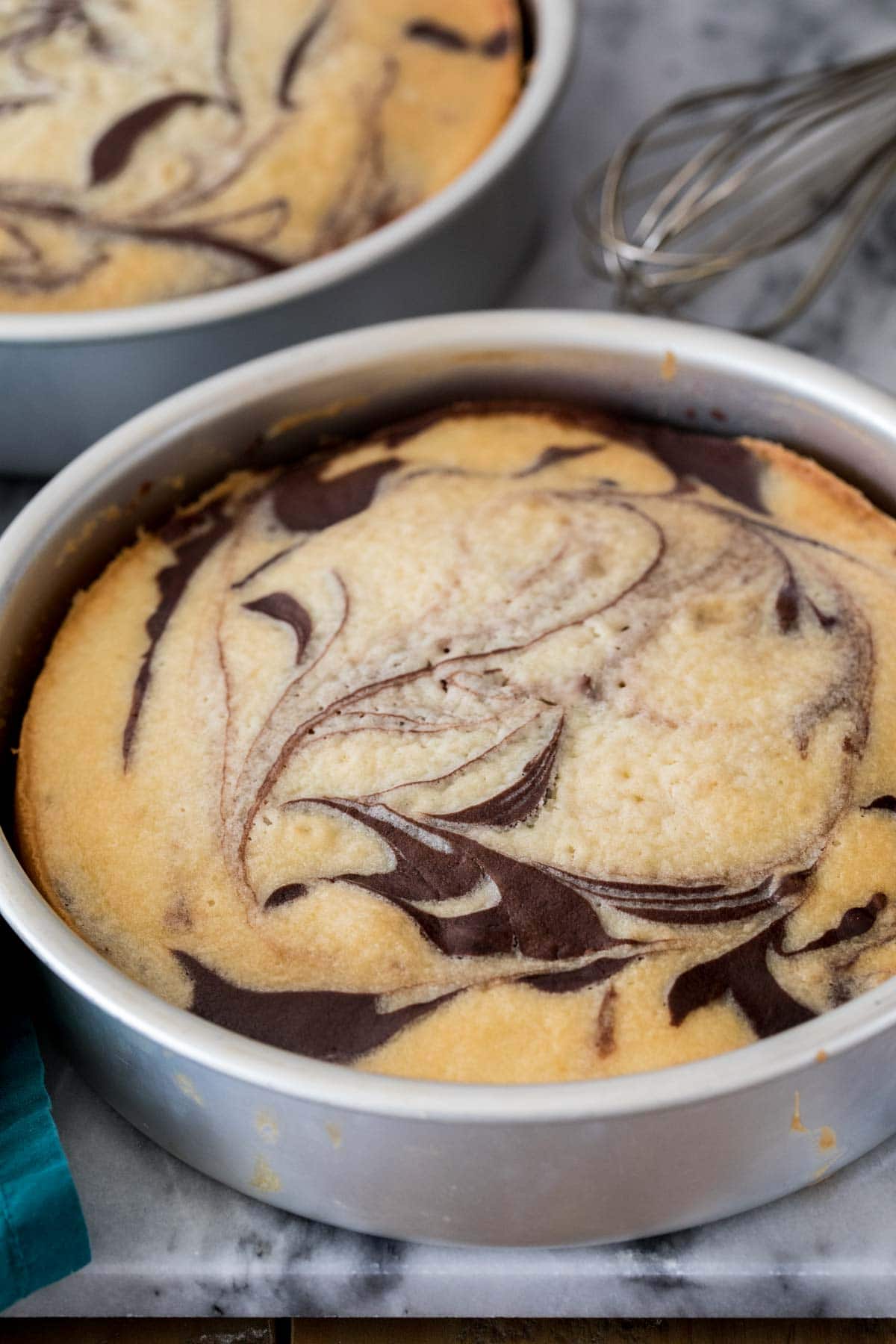 Marble cake in cake pan