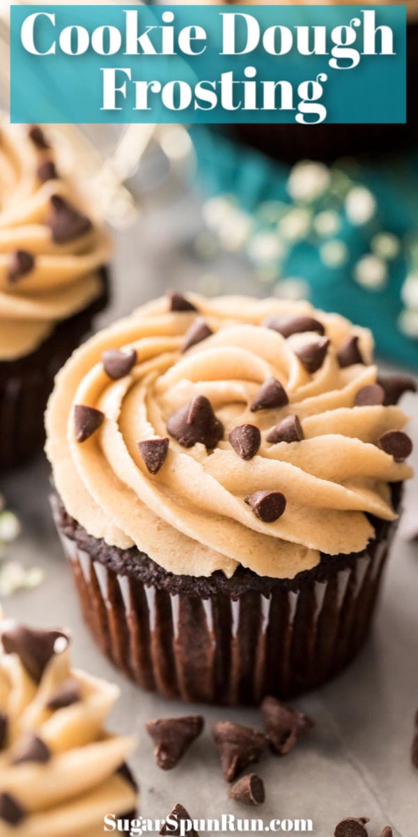 cookie dough frosting on chocolate cupcake