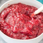 raspberry cake filling in white bowl