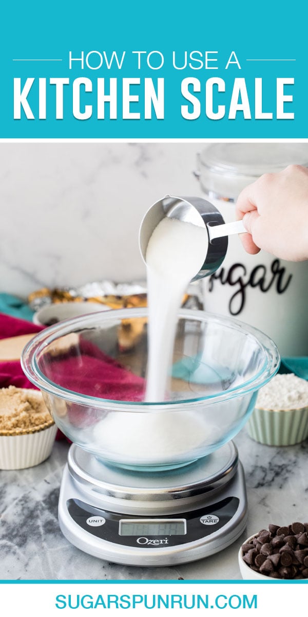 single image of kitchen scale with sugar being poured into it