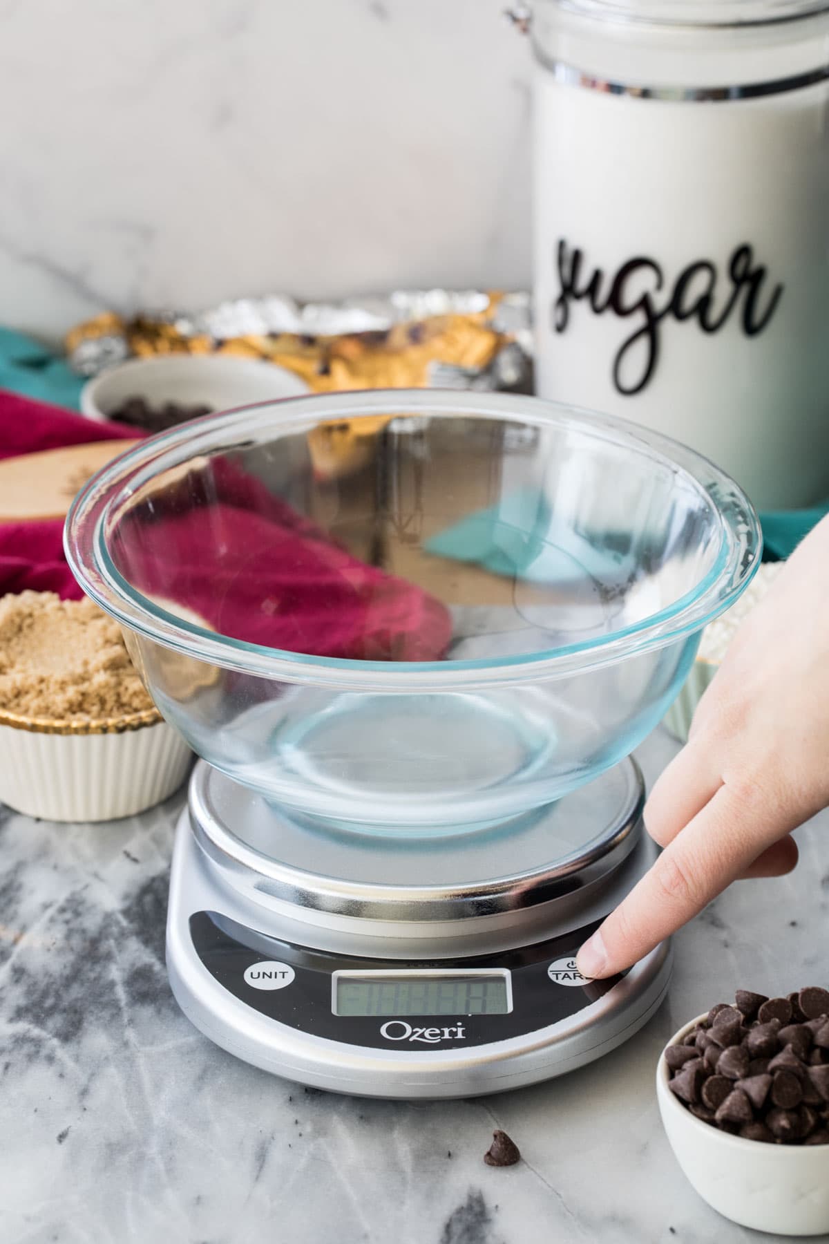 pressing power button on kitchen scale