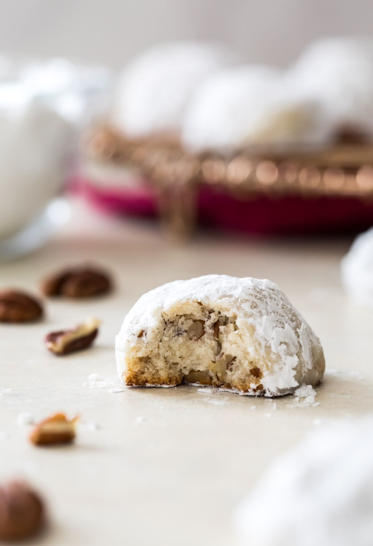 russian tea cake with bite missing to show interior