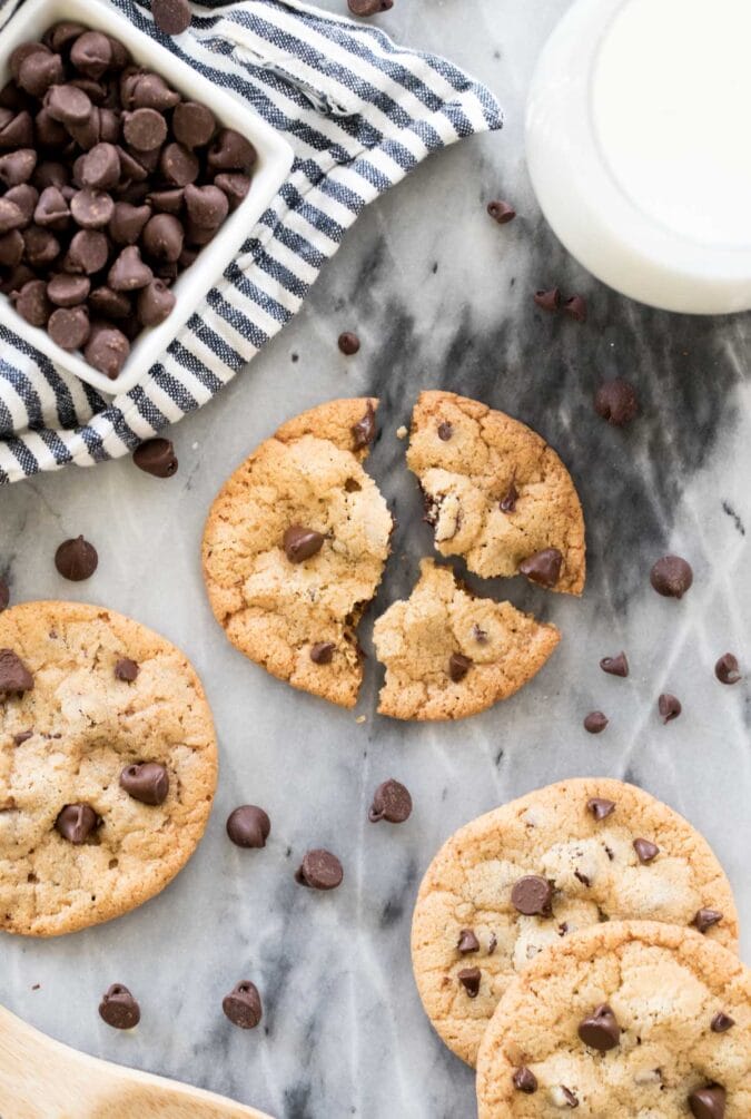 overhead of broken crispy cookie