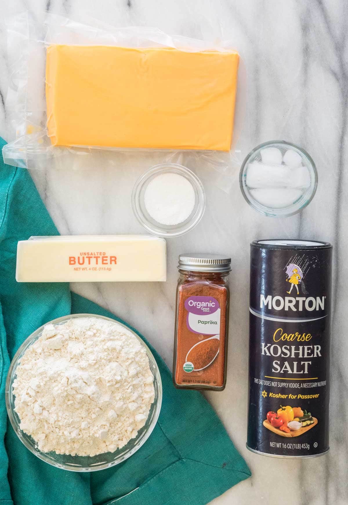Overhead shot of ingredients for homemade cheese crackers