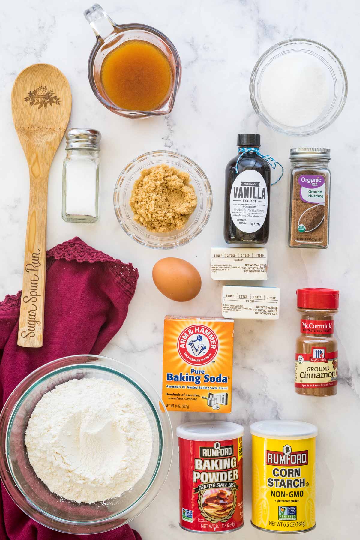 Overhead view of ingredients for apple cider donuts