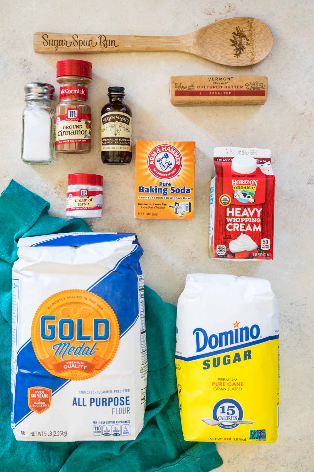 Overhead view of ingredients for snickerdoodle scones