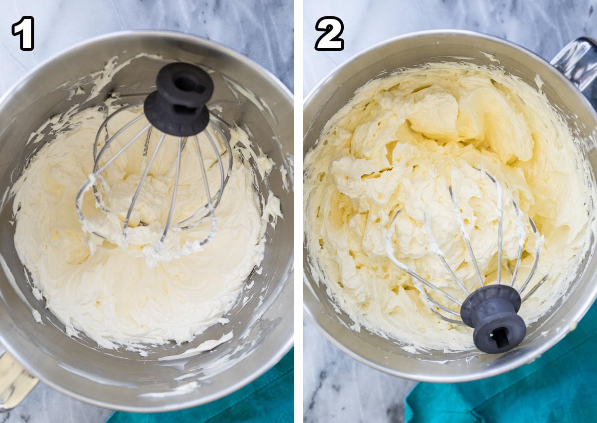 collage of the two step process needed to make german buttercream