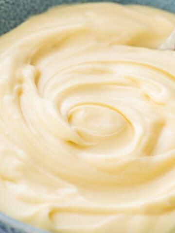 Close-up of thick and creamy pastry cream (Crème Pâtissière)