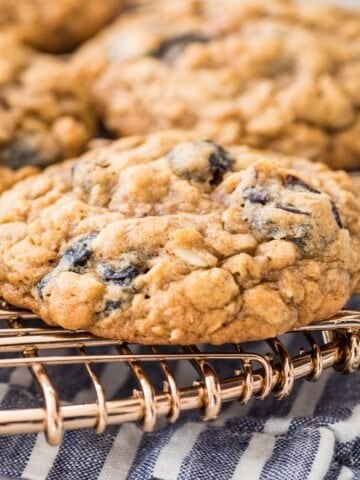 oatmeal raisin cookie on a metal cooling rack