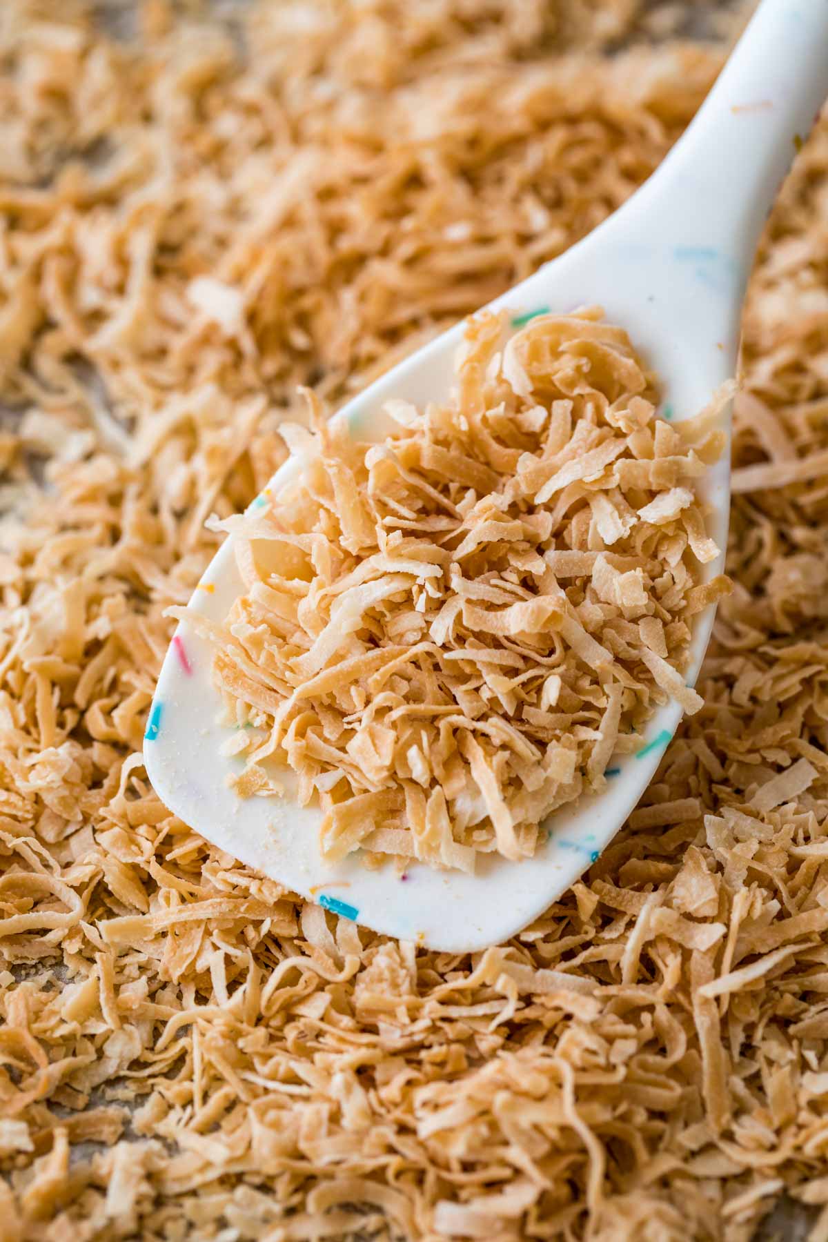 spoon scooping toasted coconut