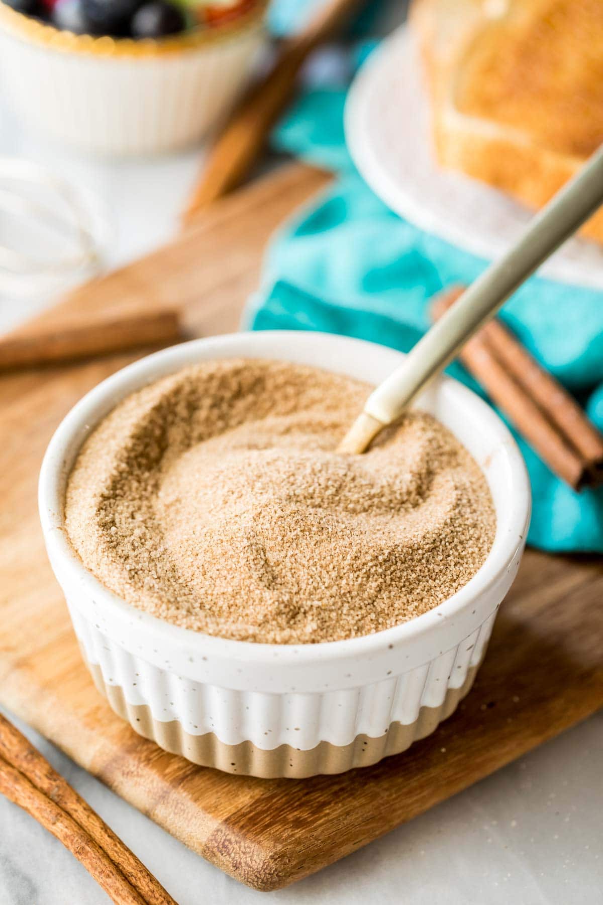 small white ramekin of cinnamon sugar