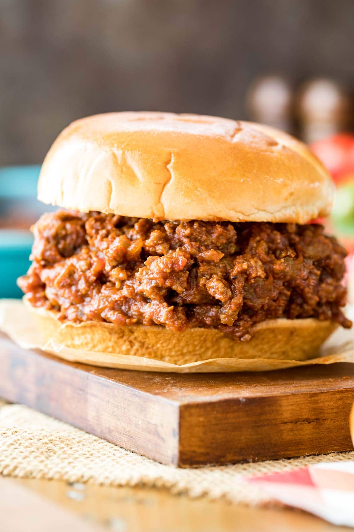 ground beef barbecue sandwich on a golden brown bun
