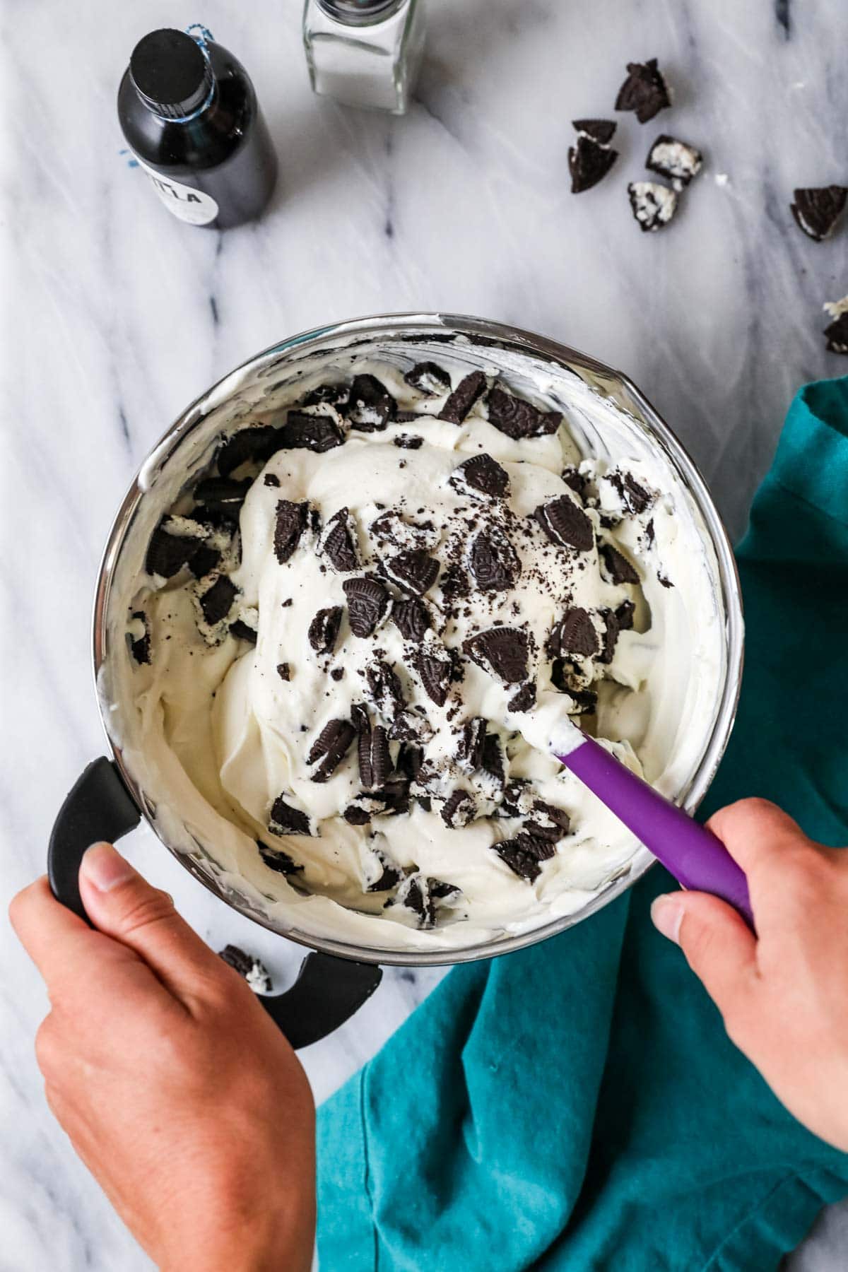 Folding Oreo cookies into homemade ice cream