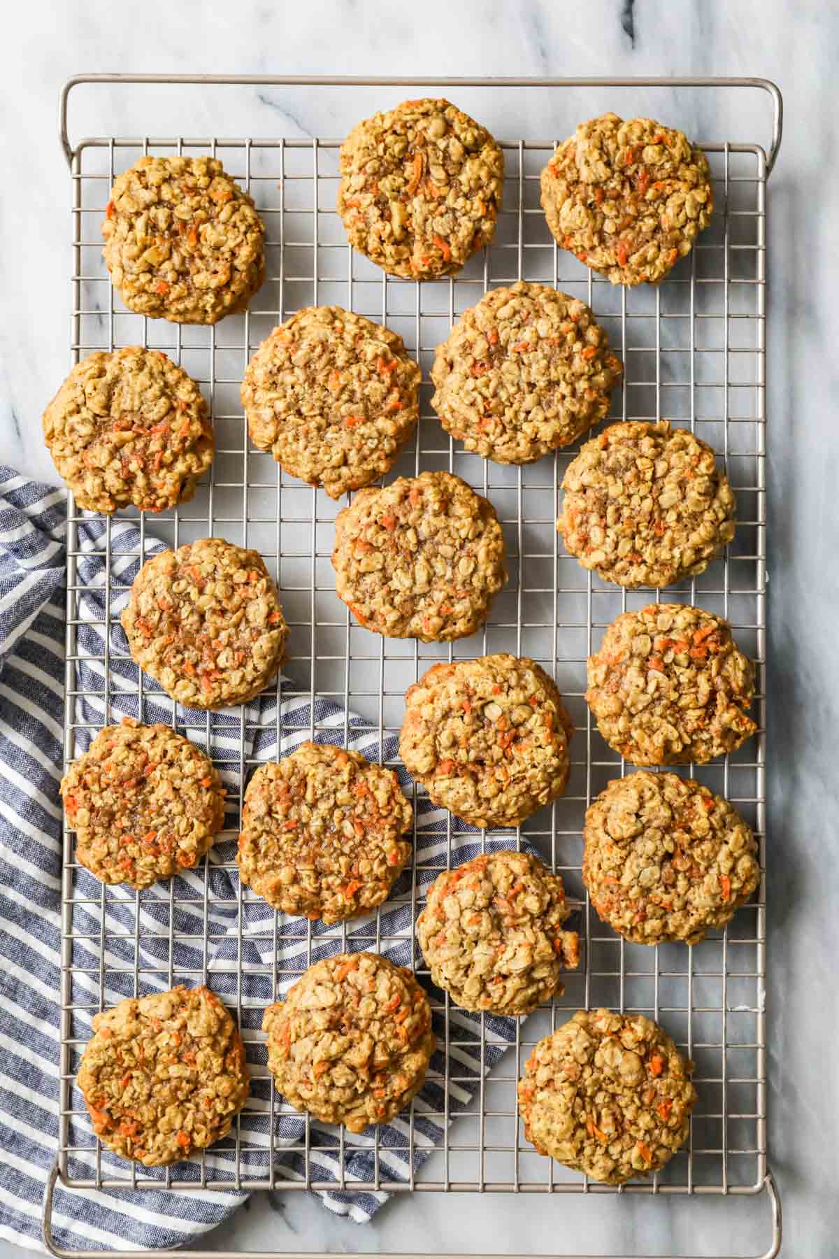 Overhead view of carrot, oat, and walnut cookies.