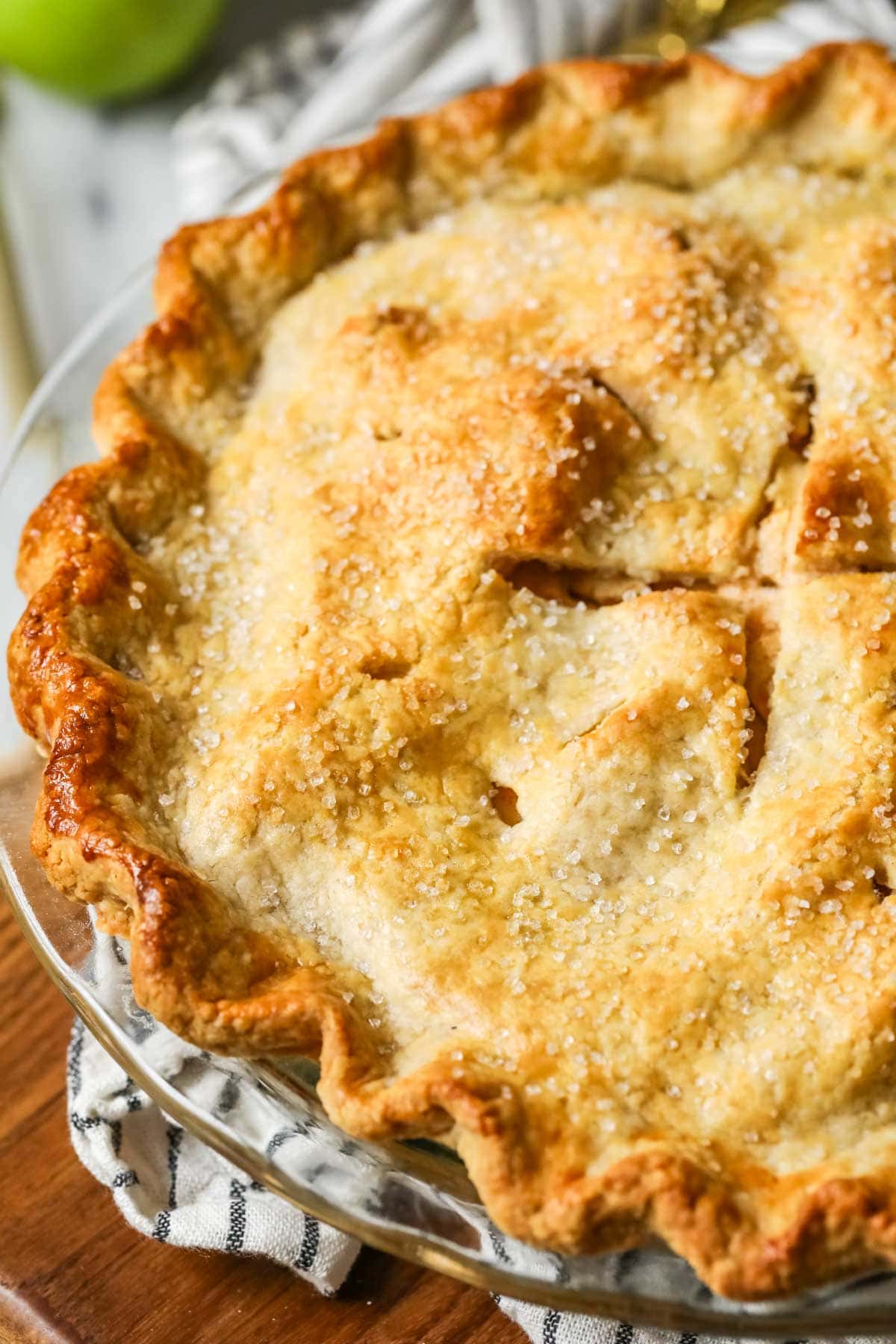 Close-up view of a pie crust made with sourdough discard.