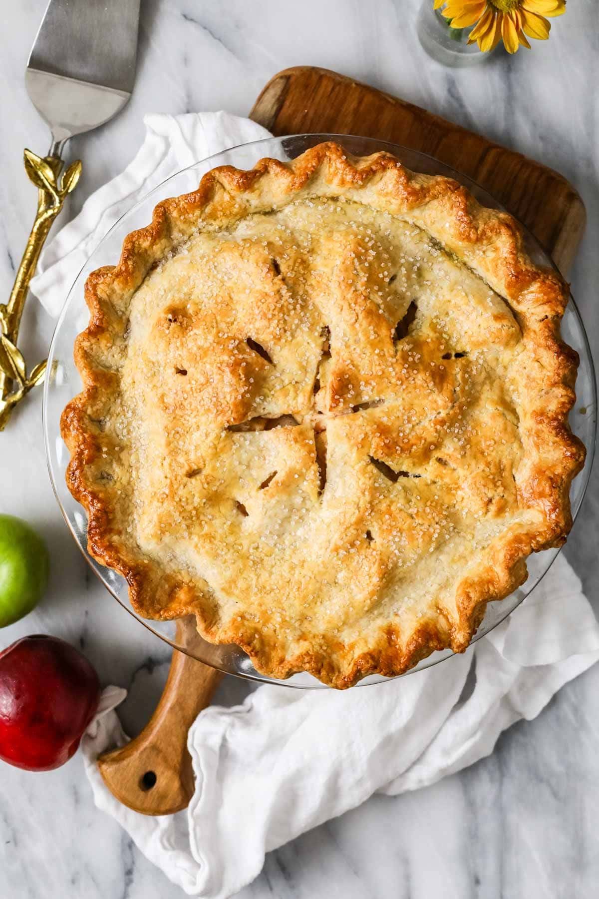 Overhead view of a pie made with sourdough pie crust.