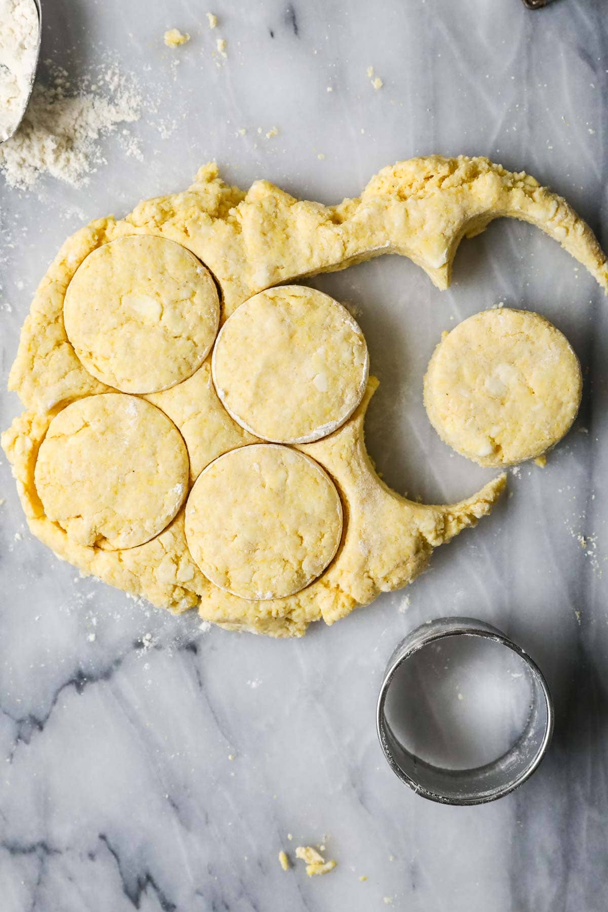 Biscuits cut out of a dough made with cornmeal.