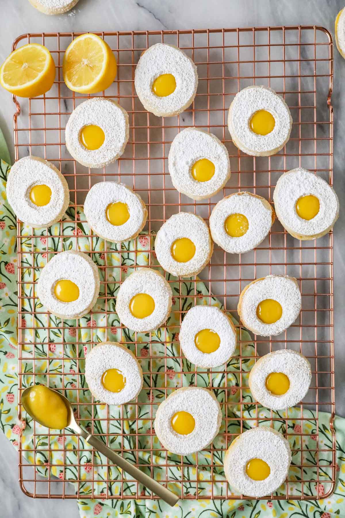 Overhead view of cookies made to look like eggs.