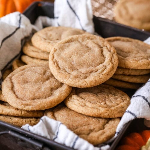 Pumpkin spice cookies in a towel lined pan.